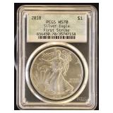 US Coins 2018 Silver Eagle Graded MS70 by PCGS in