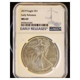 US Coins 2019 Silver Eagle Graded MS69 by NGC in E