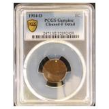 US Coins 1914-D Lincoln Cent Graded F Details (Cle