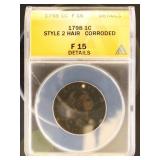 US Coins 1798 Draped Bust Large Cent, Style 2 Hair