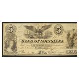 Louisiana Obsolete Currency $5 Bank of Louisiana N