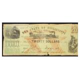 Mississippi Obsolete Currency $20 The State of Mis