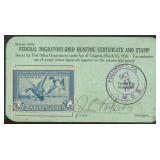 US Stamps #RW1 No Gum on 1934 License with Folcrof