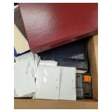 Supplies in bankers box including dealer cards, pa