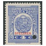 Peru Stamp Specimen Mint NH with specimen overprin