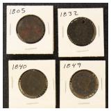 US Coins group of 4 Large Cents; 1805, 1832, 1840,