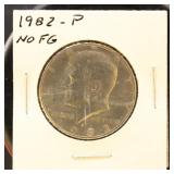 US Coins 1982 Kennedy Half Dollars with and withou
