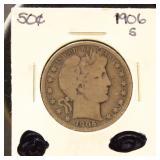 US Coins 1906-S Barber Half Dollar