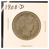 US Coins 1908-D Barber Half Dollar