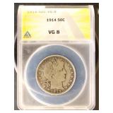 US Coins 1914 Barber Half Dollar Graded VG8 by ANA