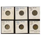 Great Britain Coins Various 6 Pence Silver Coins,
