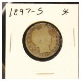 US Coins 1897-S Barber Quarter