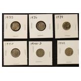 US Coins group of 10 Mercury Dimes, many with Full