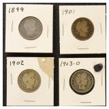 US Coins 1899, 1901, 1902, & 1903-O Barber Quarter