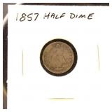 US Coins 1857 Seated Liberty Half Dime