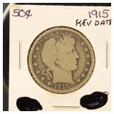 US Coins 1915-D Barber Half Dollar