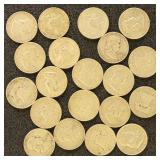 US Silver Coins 20 Franklin Half Dollars, circulat