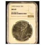 US Coins 1992 Silver Eagle Graded MS69 by NGC