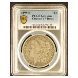US Coins 1895-S Morgan Silver Dollar Graded VF Det