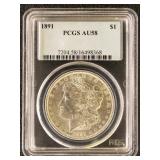 US Coins 1891 Morgan Silver Dollar Graded AU58 by