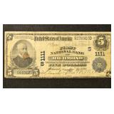 US Paper Money 1905 $5 National Currency Note, Fir