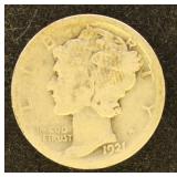 US Coins 1921 Mercury Dime, circulated