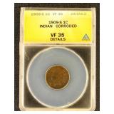 US Coins 1909-S Indian Head Cent Graded VF35 Detai