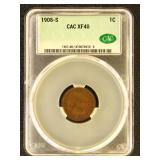 US Coins 1908-S Indian Head Cent Graded XF40 by CA