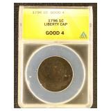 US Coins 1796 Liberty Cap Large Cent Graded Good 4