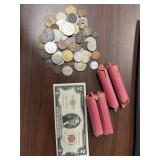 US & Worldwide Coins including 4 Rolls of Lincoln