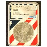 US Coin 2001 Silver Eagle MS69 NGC Graded Silver D