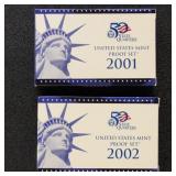US Proof Sets 2001 & 2002 group of 2