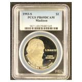 US Silver Coin 1993-S Madison Dollar PR69 DCAM PCG