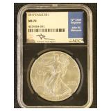 US Coins 2017 Silver Eagle Graded MS70 by NGC
