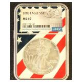 US Coin 2005 Silver Eagle MS69 NGC Graded Silver D