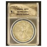 US Coins 2020-W Silver Eagle Graded SP70 by ANACS