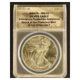 US Coins 2020-S Silver Eagle Graded MS70 by ANACS