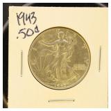 US Coin 1943 Walking Liberty Half Dollar, Uncircul