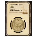 Mexico Coin 1944M Peso Graded MS64 by NGC