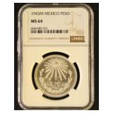 Mexico Coin 1943M Peso Graded MS64 by NGC