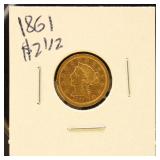 US Gold Coin 1861 Quarter Eagle ($2.50), circulate