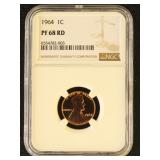 US Coin 1964 Penny PF68RD NGC Graded, Proof Red Li