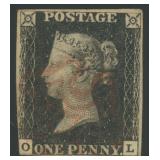 Great Britain Stamps #1 Used Penny Black with red