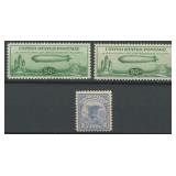 US Stamps #C18 (x2) & F1 Mint Hinged CV $165