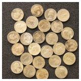 US Coins 26 Silver Washington Quarters, mostly 196