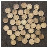 US Coins 39 Silver Dimes, 37 Mercury & 2 Barber, C