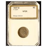 US Coin 1937-D 3-Legged Buffalo Nickel Graded VF30