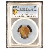 US Coin 1909-S Indian Head Cent Graded VF Detail (