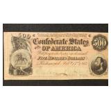 CSA Paper Money  #T64 1864 $500 Note, Civil War er