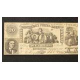 CSA Paper Money  #T20 1861 $20 Note, Civil War era